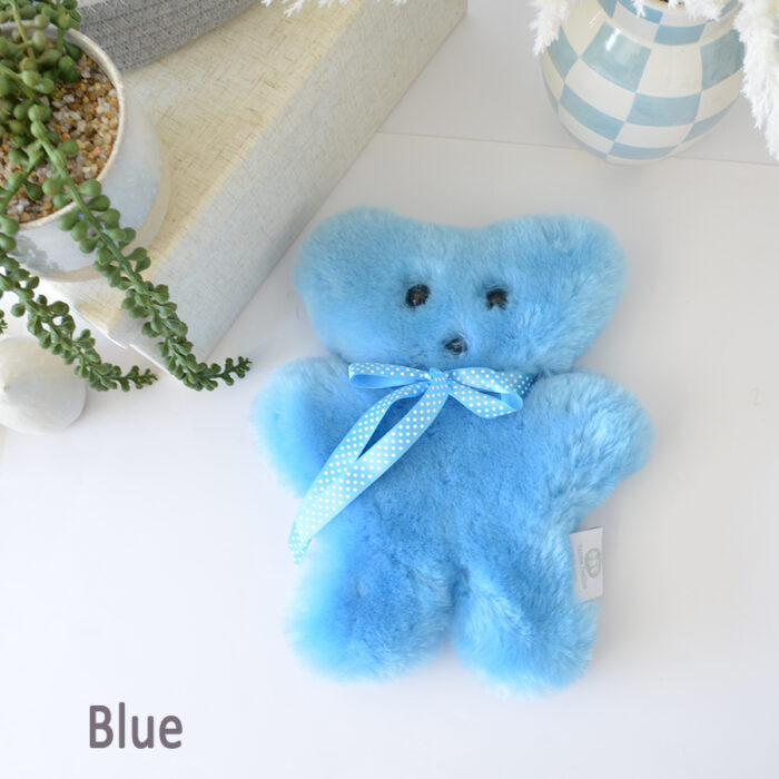 Tambo Teddies Bickie Bear teddy in blue woollen sheepskin