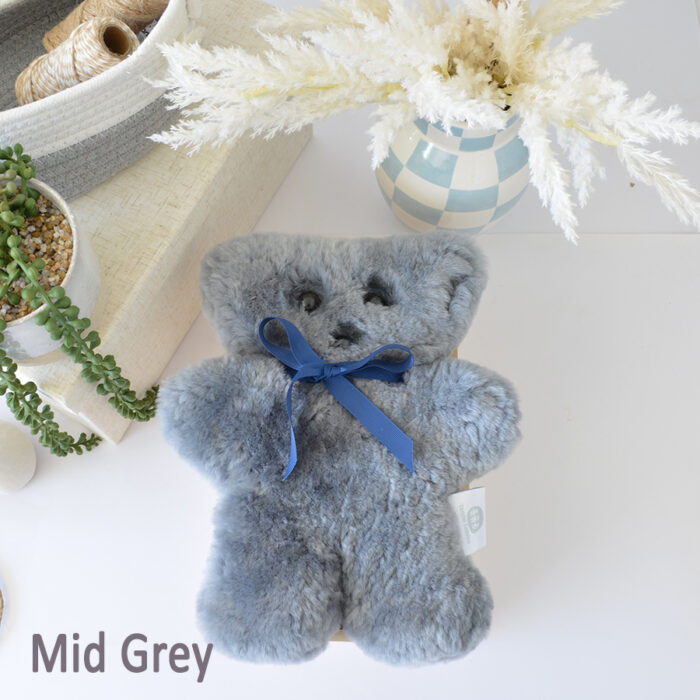 Tambo Teddies Bickie Bear teddy in Mid Grey woollen sheepskin
