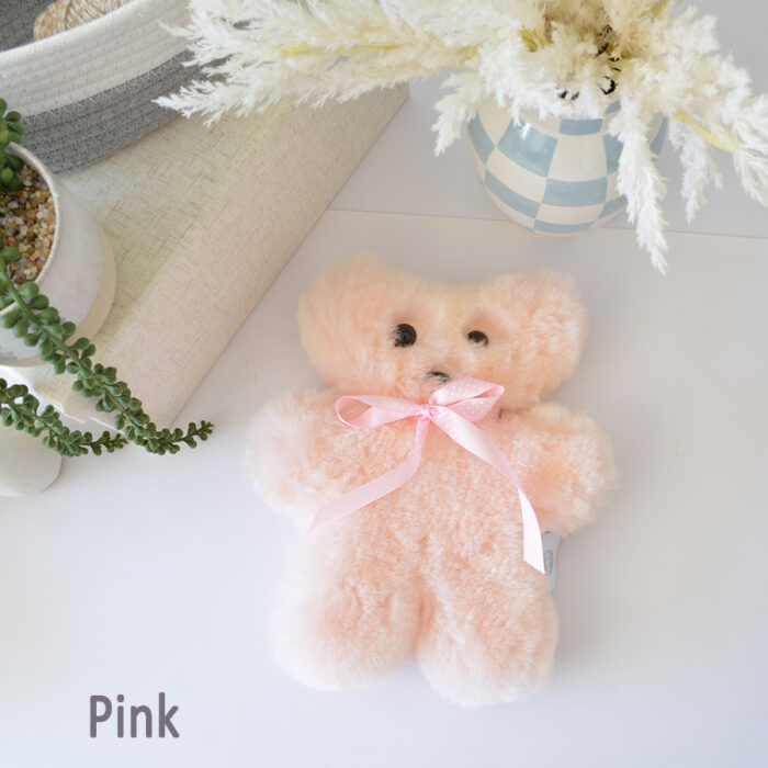 Tambo Teddies Bickie Bear teddy in Pink woollen sheepskin