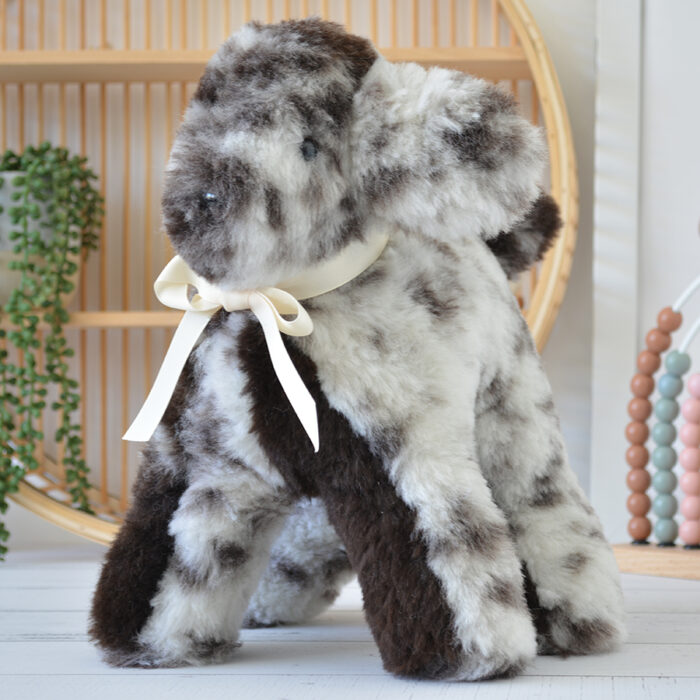 Tambo Teddies lamb teddy in spotty woollen sheepskin