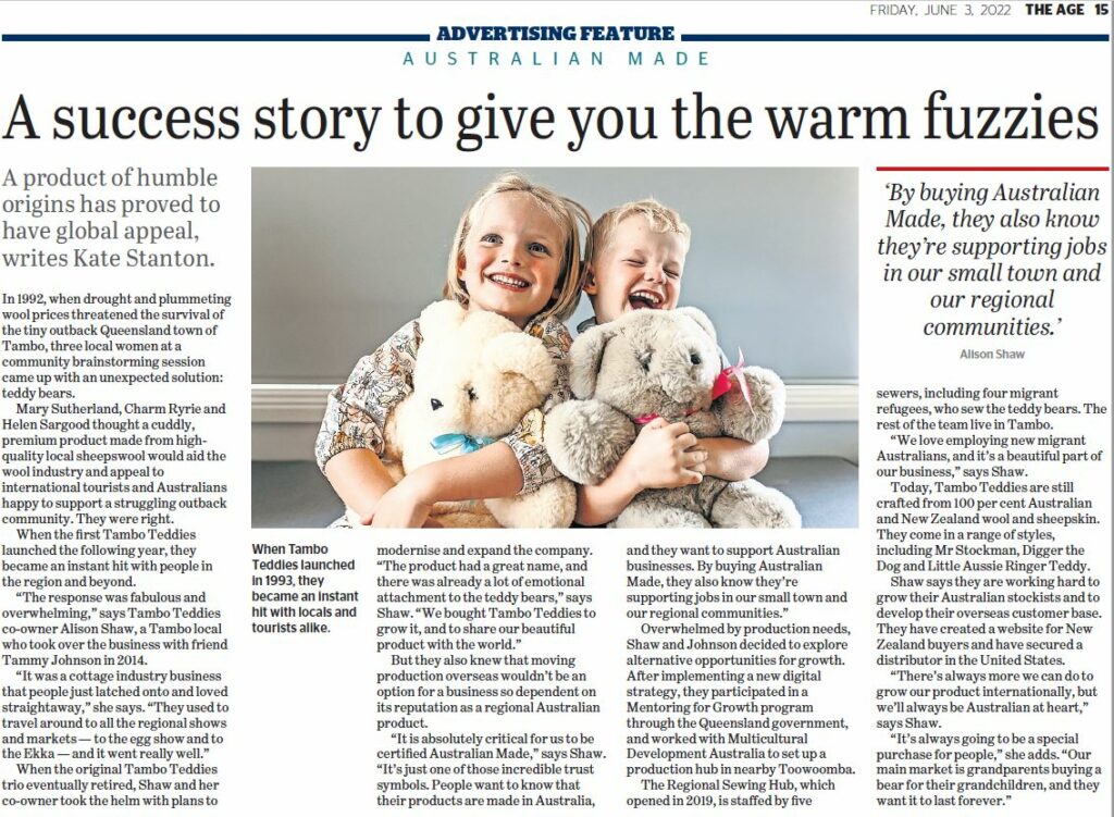 Tambo Teddies in the Melbourne Age