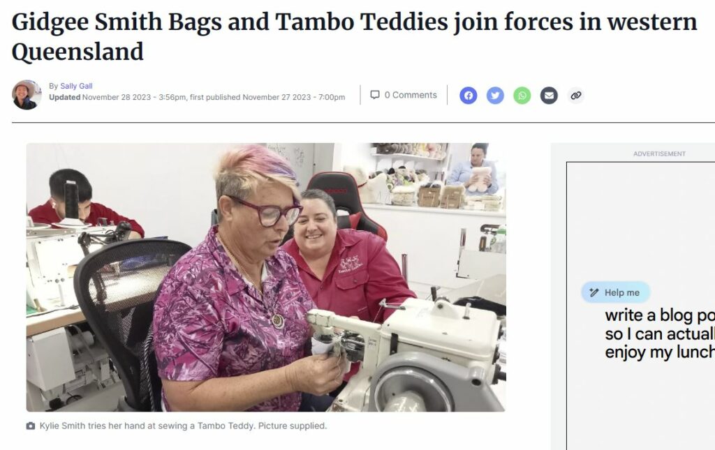 Gidgee Smith sewing Tambo Teddies