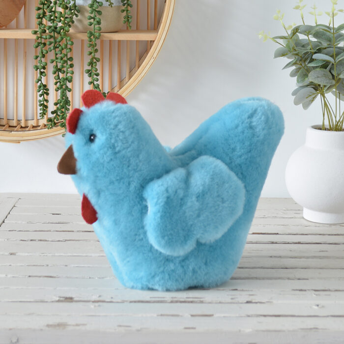 Tambo Teddies Ben's Hen teddy in teal woollen sheepskin chook