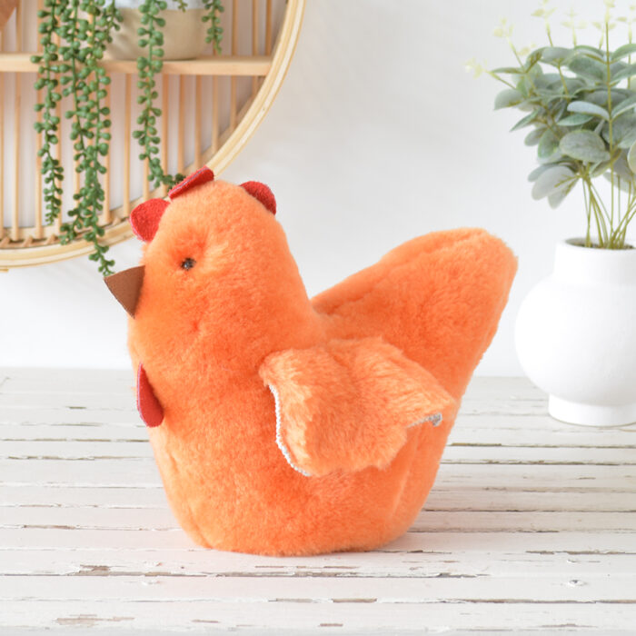 Tambo Teddies Ben's Hen teddy in orange woollen sheepskin chook