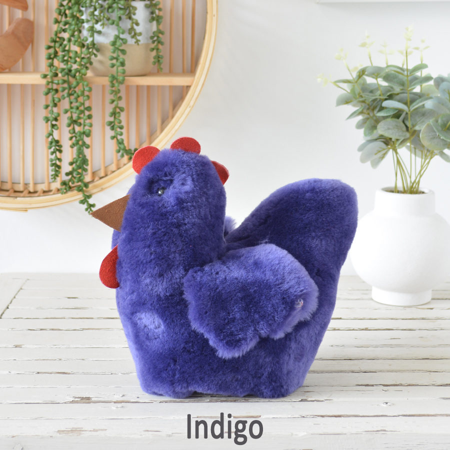 Tambo Teddies Ben's Hen teddy in indigo woollen sheepskin chook
