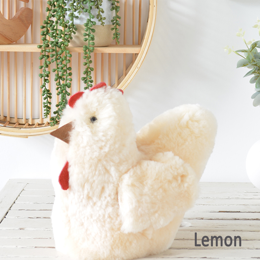 Tambo Teddies Ben's Hen teddy in lemon woollen sheepskin chook
