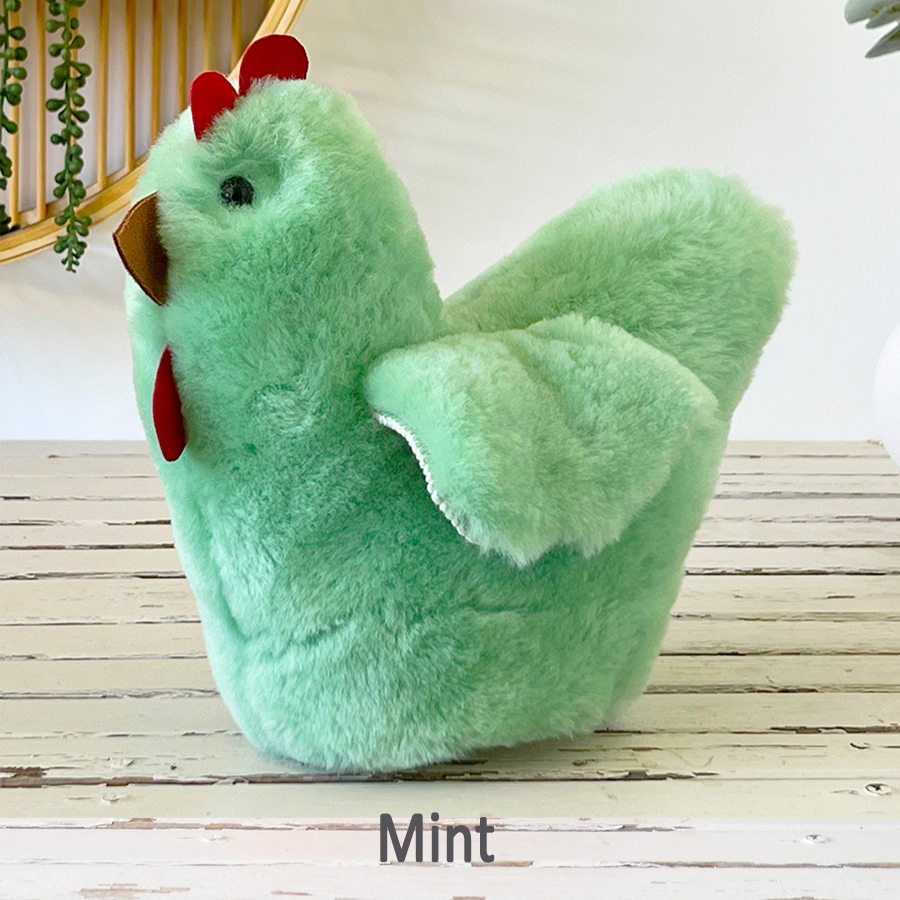 Tambo Teddies Ben's Hen teddy in mint woollen sheepskin chook