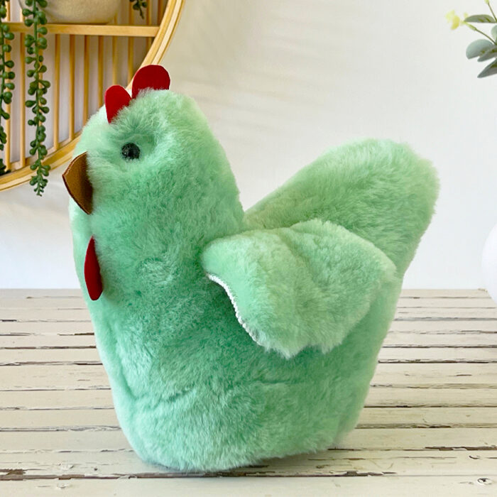 Tambo Teddies Ben's Hen teddy in mint woollen sheepskin chook