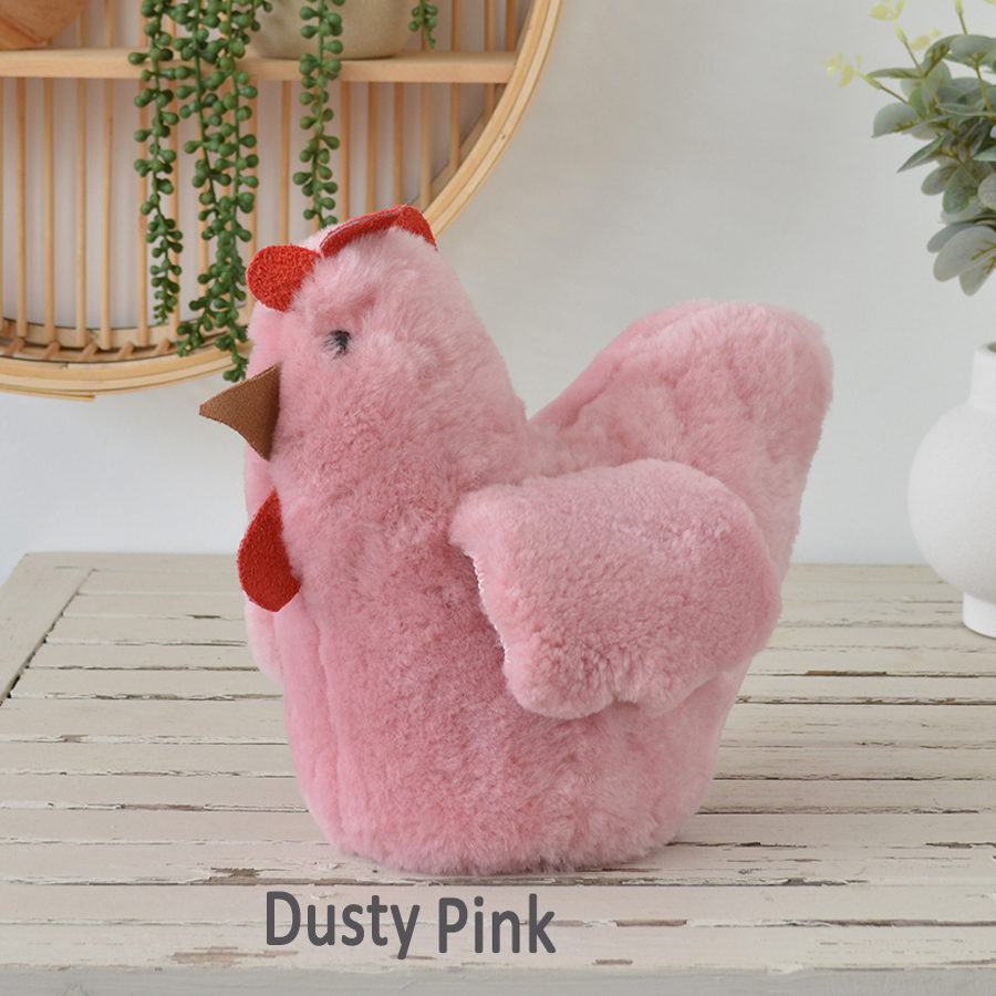 Tambo Teddies Ben's Hen teddy in dusty pink woollen sheepskin chook