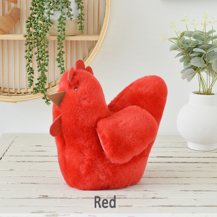 Tambo Teddies Ben's Hen teddy in red woollen sheepskin chook