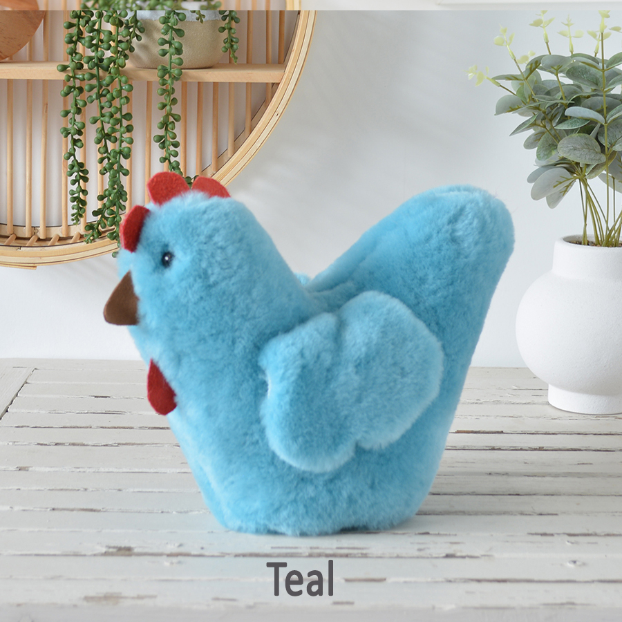 Tambo Teddies Ben's Hen teddy in teal woollen sheepskin chook