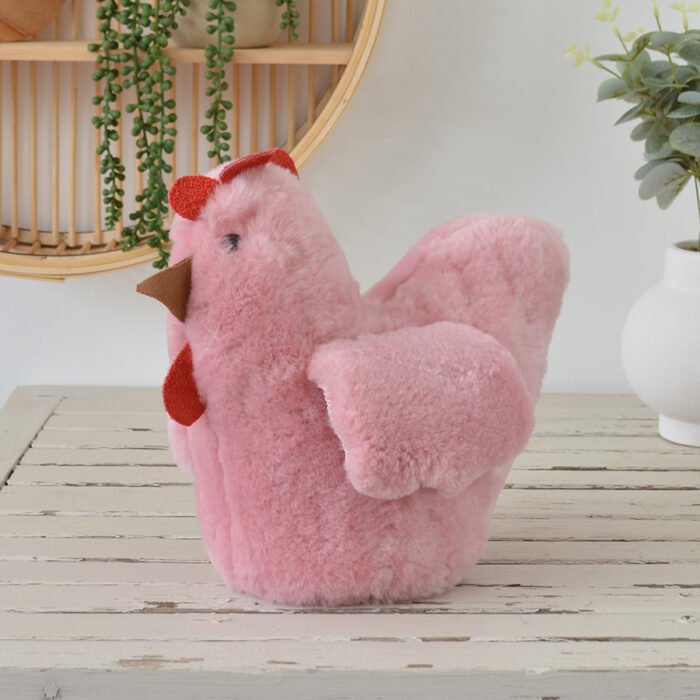 Tambo Teddies Ben's Hen teddy in dusty pink woollen sheepskin chook