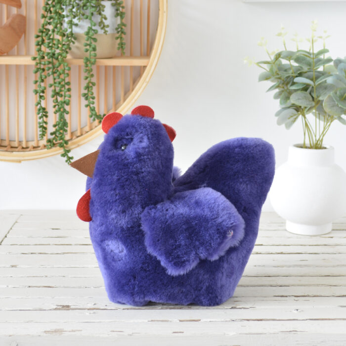 Tambo Teddies Ben's Hen teddy in indigo woollen sheepskin chook