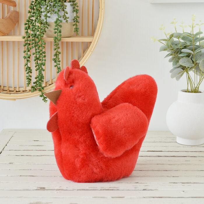 Tambo Teddies Ben's Hen teddy in red woollen sheepskin chook