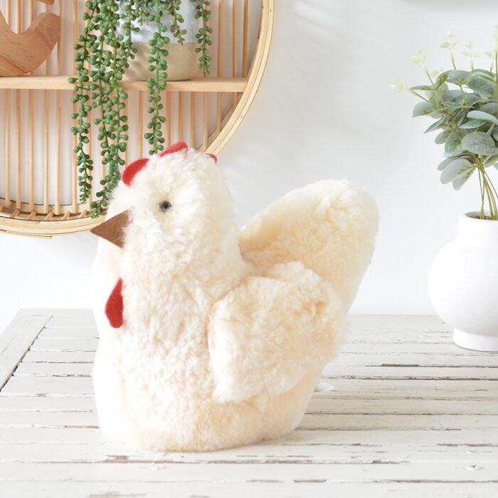 Tambo Teddies Ben's Hen teddy in lemon woollen sheepskin chook