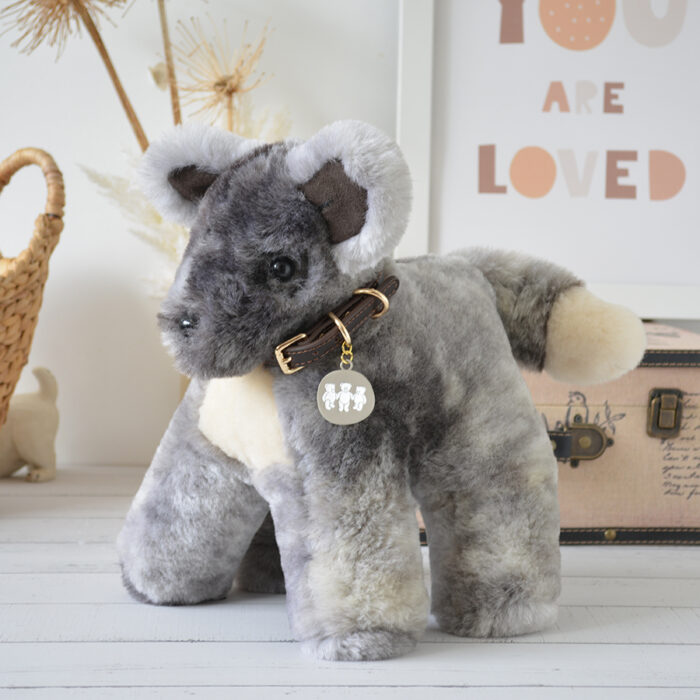 Tambo Teddies dog teddy in brindle woollen sheepskin
