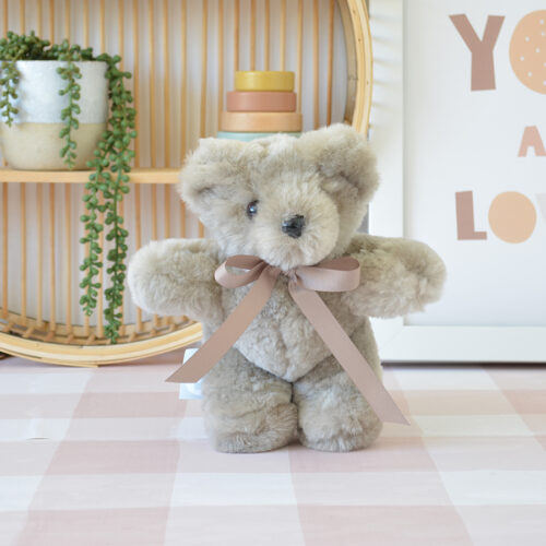 Tambo Teddies Tom Thumb teddy bear in camel woollen sheepskin