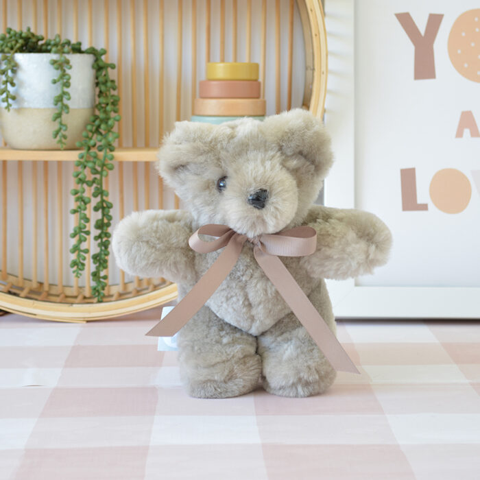 Tambo Teddies Tom Thumb teddy bear in camel woollen sheepskin