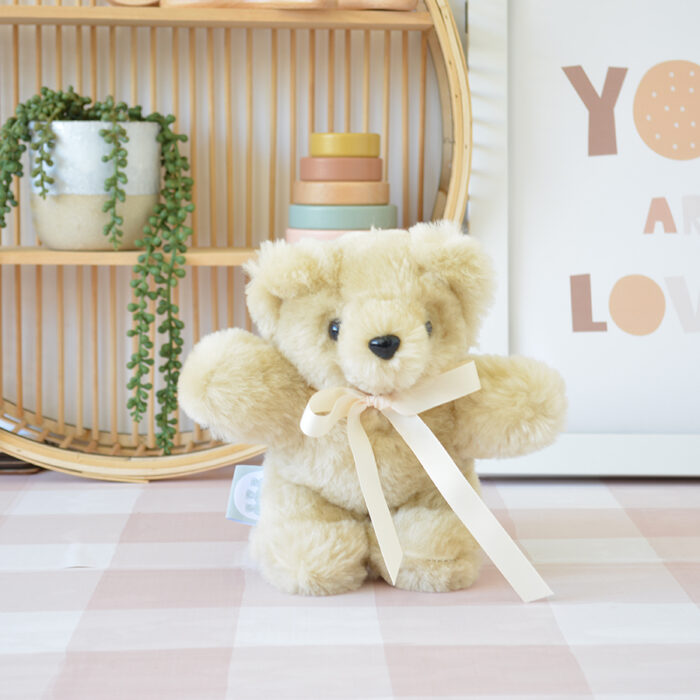 Tambo Teddies Tom Thumb teddy bear in honey woollen sheepskin