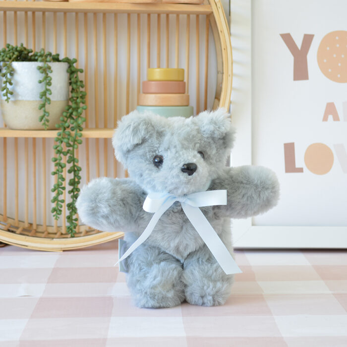 Tambo Teddies Tom Thumb teddy bear in silverfox woollen sheepskin