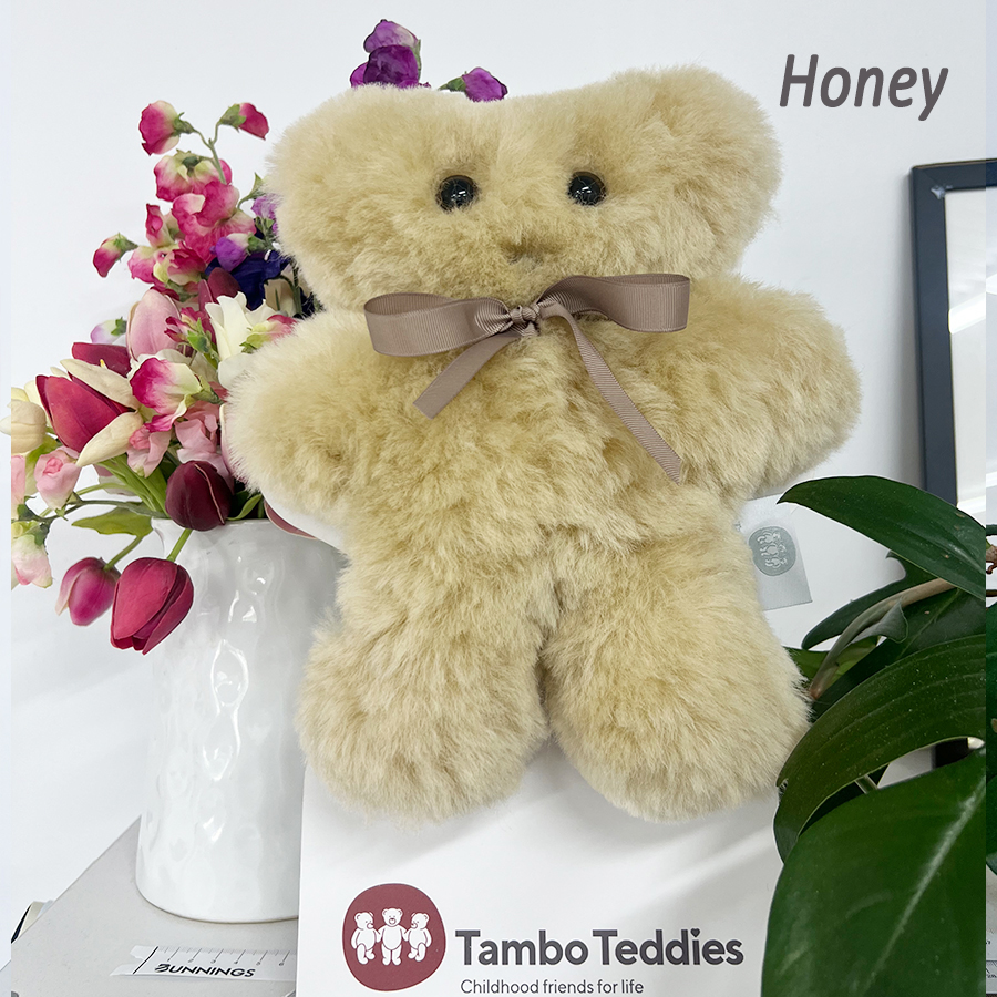 Tambo Teddies Puffy Bickie Bear teddy woollen sheepskin Honey Colour flat teddy