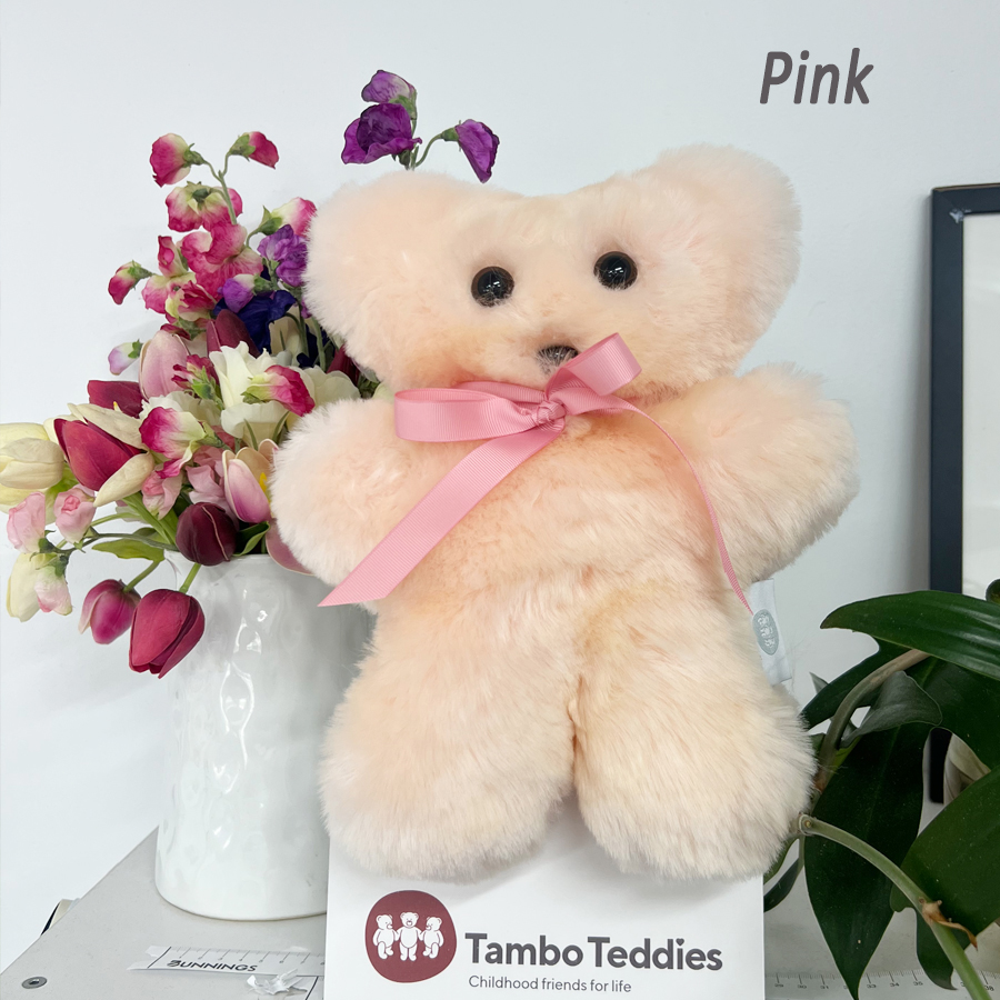 Tambo Teddies Puffy Bickie Bear teddy woollen sheepskin Pink Colour flat teddy