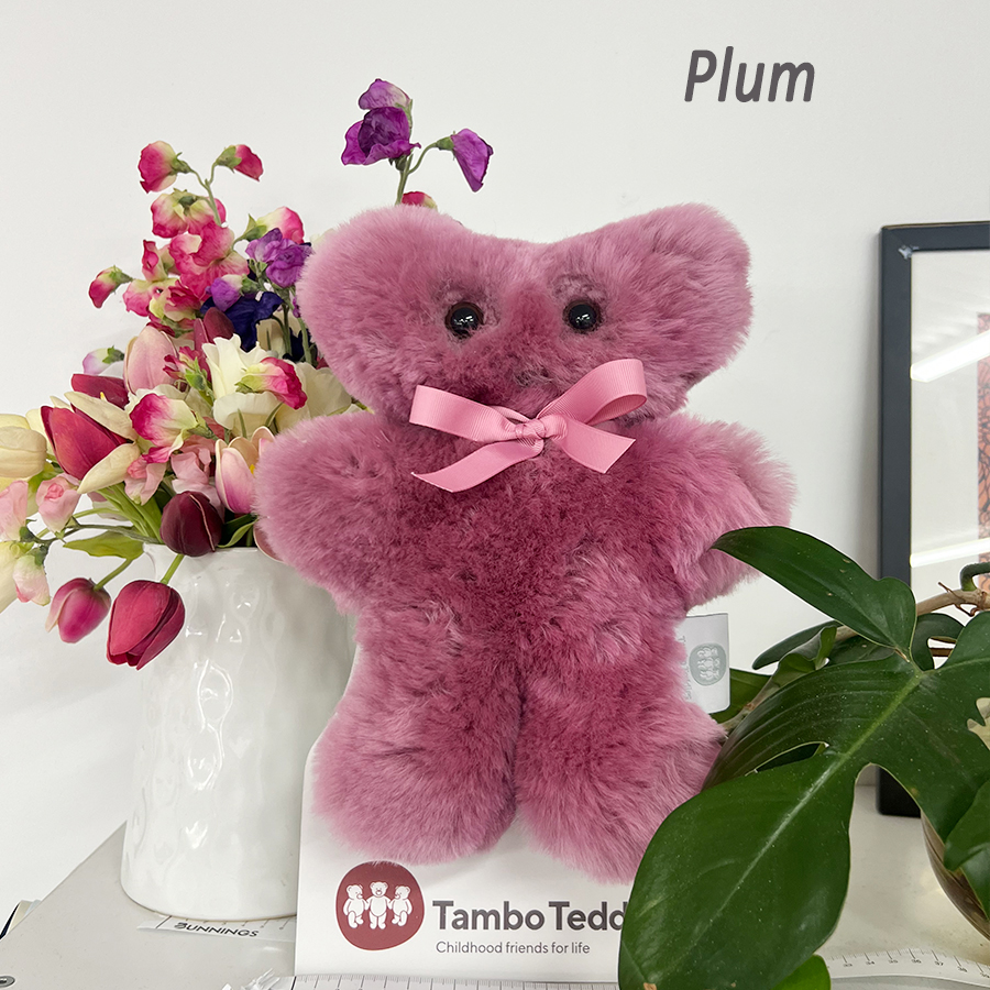 Tambo Teddies Puffy Bickie Bear teddy woollen sheepskin Plum Colour flat teddy