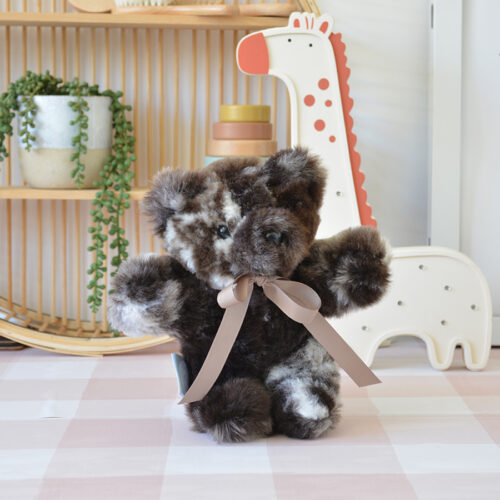 Tambo Teddies Tom Thumb teddy bear in spotty woollen sheepskin